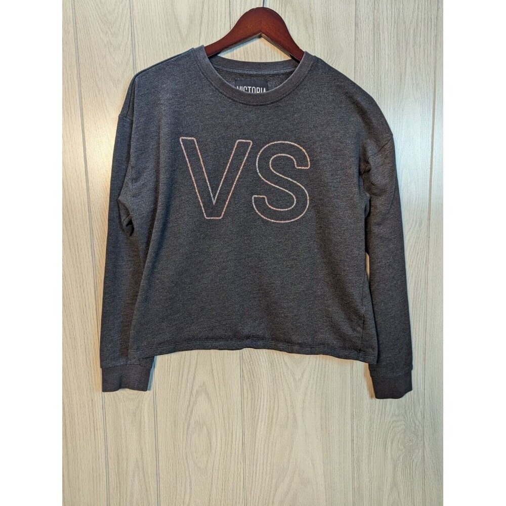 Victoria's Secret Women's Small Crewneck Sweatshirt Gray Shiny VS Logo